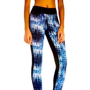 Blue Digital Print Leggings | Abstract Mesh Panel Athletic Pants NWT